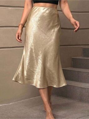 Luxe Zipper Satin Midi Slip Skirt